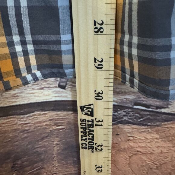 Eddie Bauer Men XXL Plaid Button Up Shirt Orange Gray Short Sleeve Outdoor Camp - Picture 5 of 10